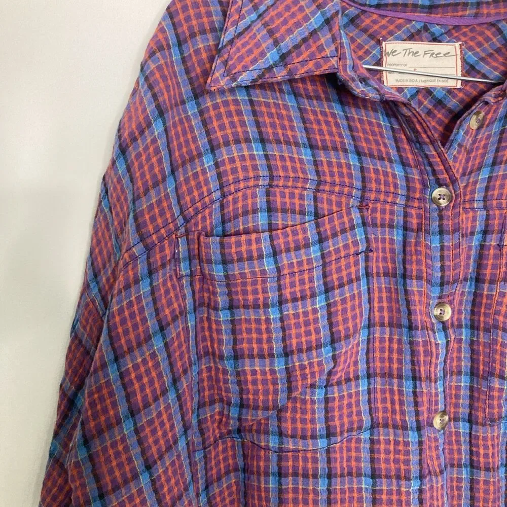New Free People Oversized Bohemian Grunge Cardiff Plaid Swing Top Shirt Small